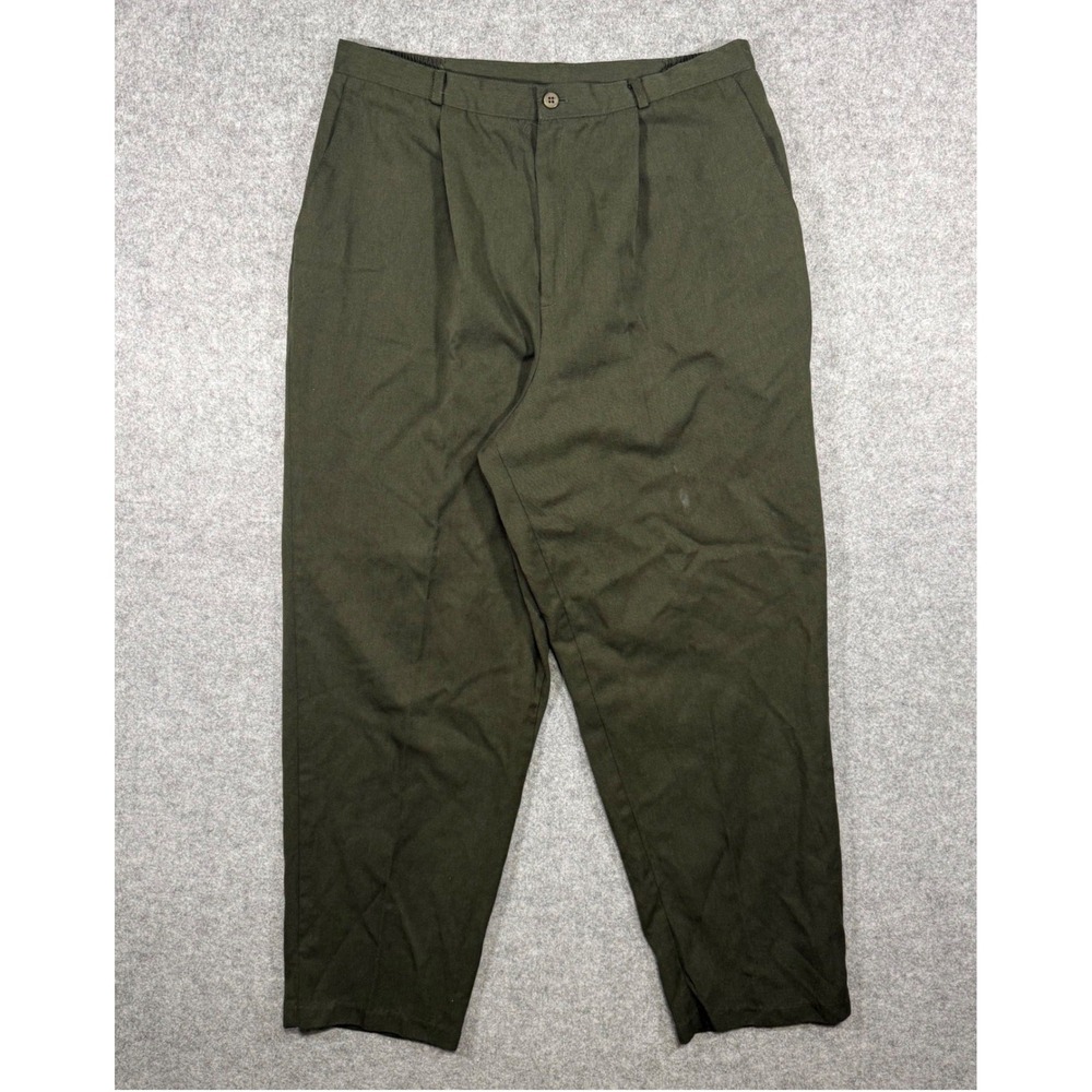 Liz Baker Trousers Women 18 Olive Green Pleated Elastic Waist Tapered Vintage - Picture 1 of 9
